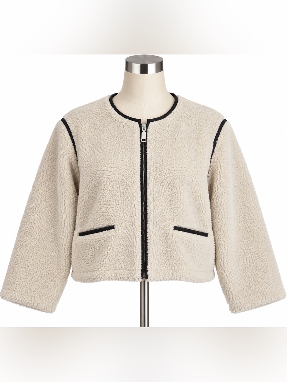 Gap Jacket‎ Womens XXL White Sherpa Fleece Full Zip Lined Short Pockets